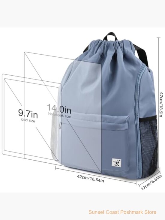 Drawstring Backpack Water Resistant Gym Bag with Mesh Pockets